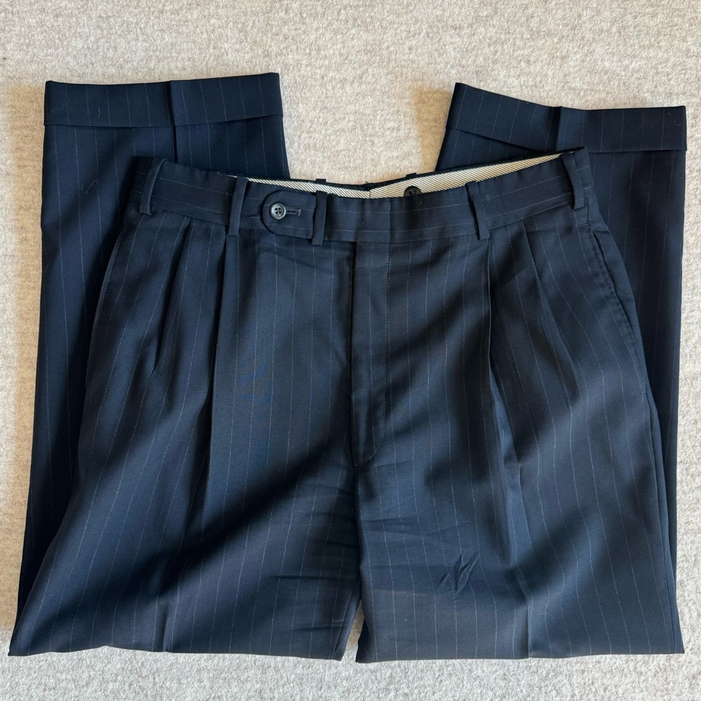 Navy blue pinstripe suit pants / trousers